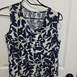 Vince Camuto Blue and White Leaf Print Blouse